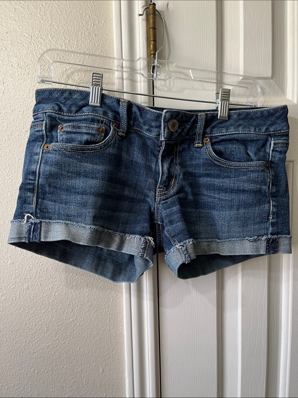American Eagle Outfitters Dark Blue Denim Roll-Cuff Jean Shorts